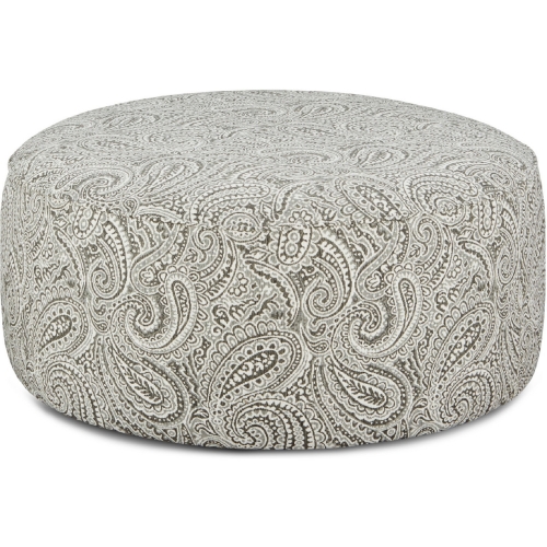 39" Round Cocktail Ottoman in Regency Iron Paisley Fabric